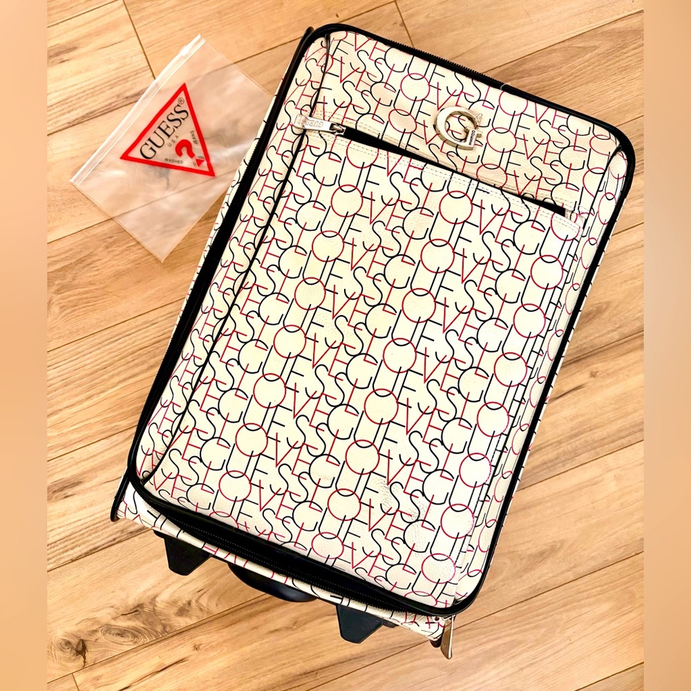 Guess White And Pink Monogram Suitcase